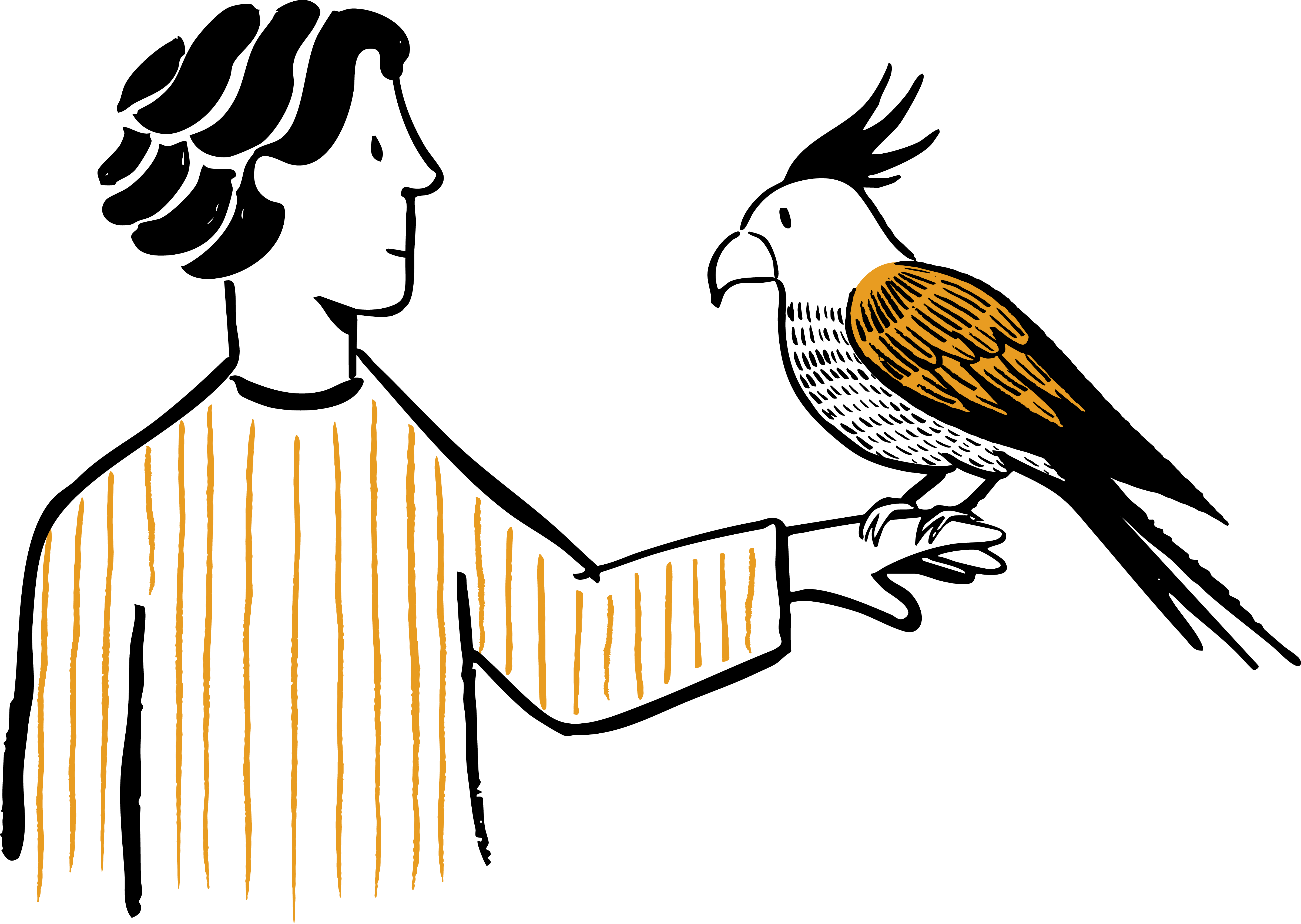 Figure with cockatoo perched on arm